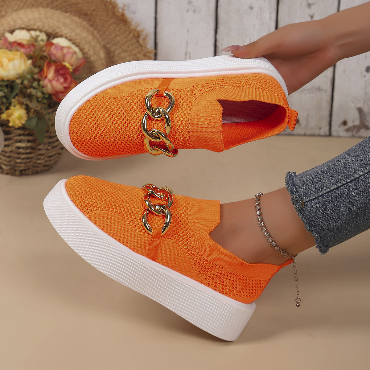 Dame Mode Sneakers med glitrende kæde dekoration Stilla