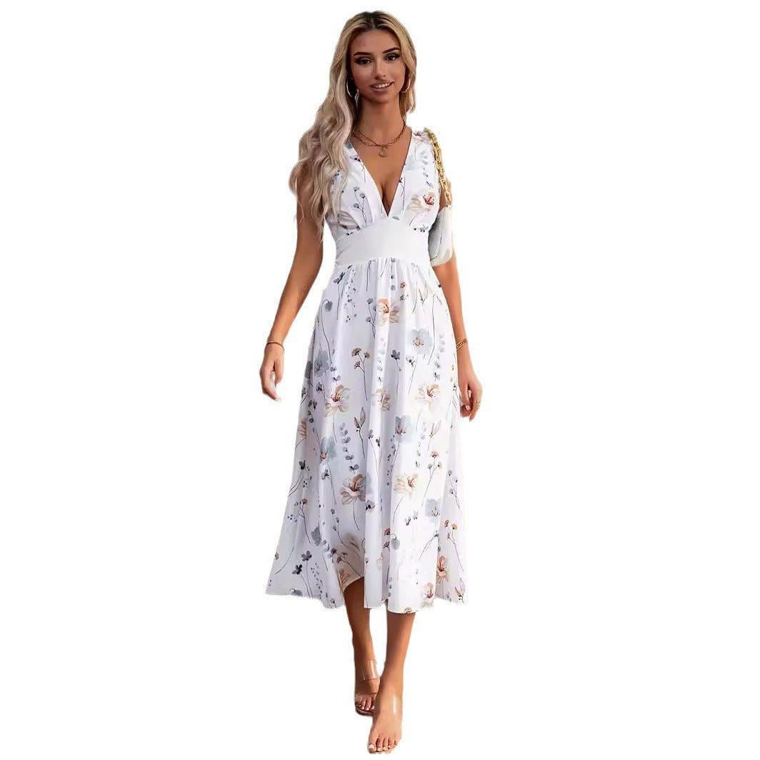 Dame Elegant Blomstret Midi Kjole Stilla