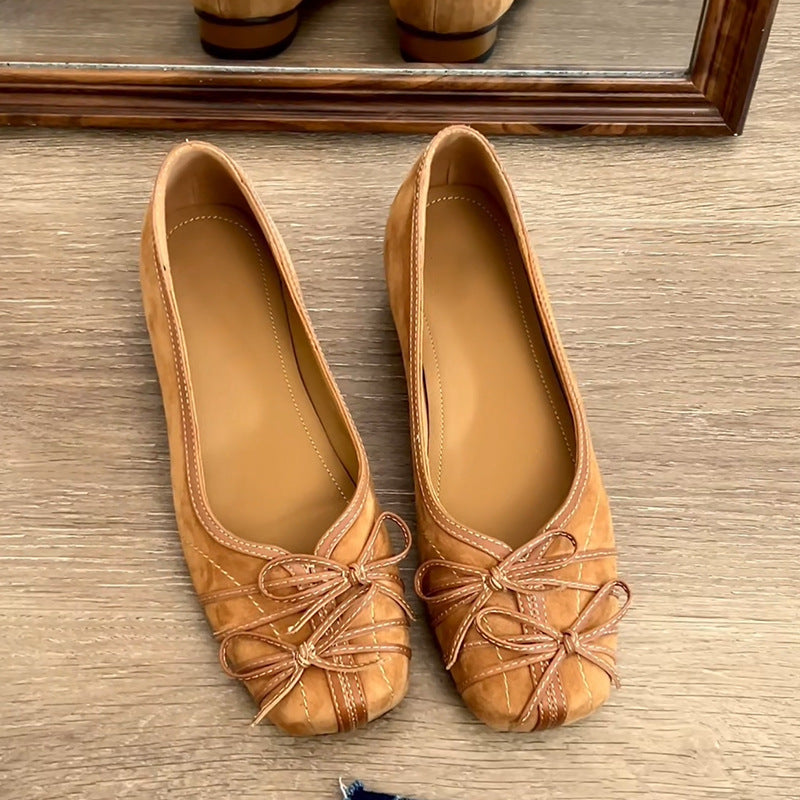 Dame Elegant Bue-Detail Læder Ballerinas Stilla