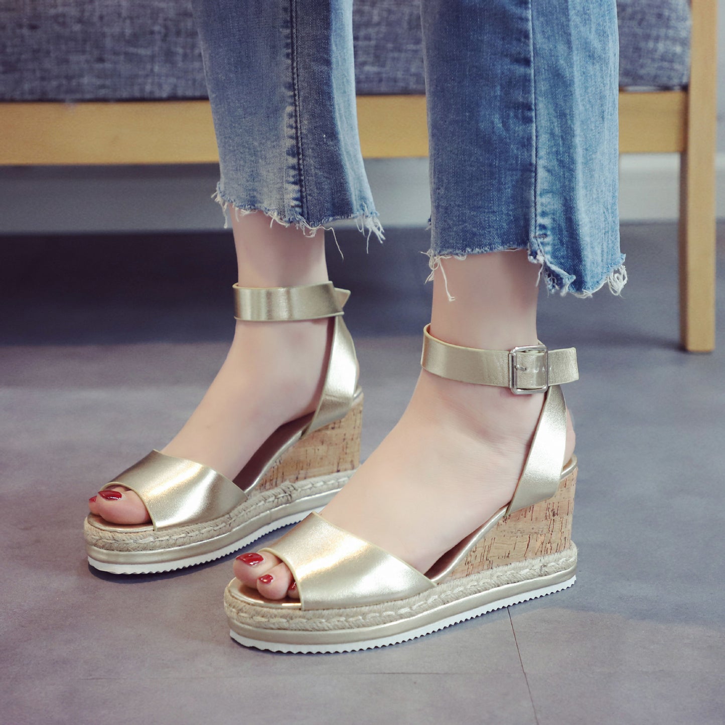 Dame Espadrilles med komfortabel korkhæl Stilla