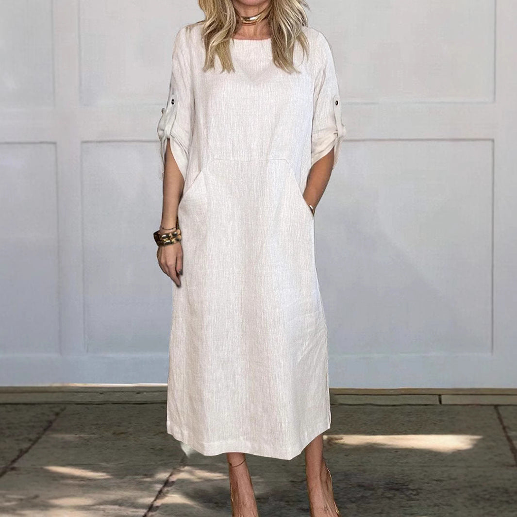 Dame afslappet maxikjole med praktisk lomme-design og trendy langærmet Stilla