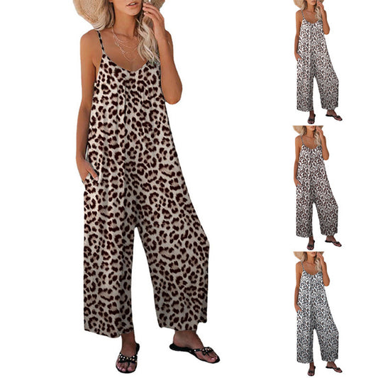 Dame luftig sommer-jumpsuit med moderne dyremønstre og praktiske lommer Stilla
