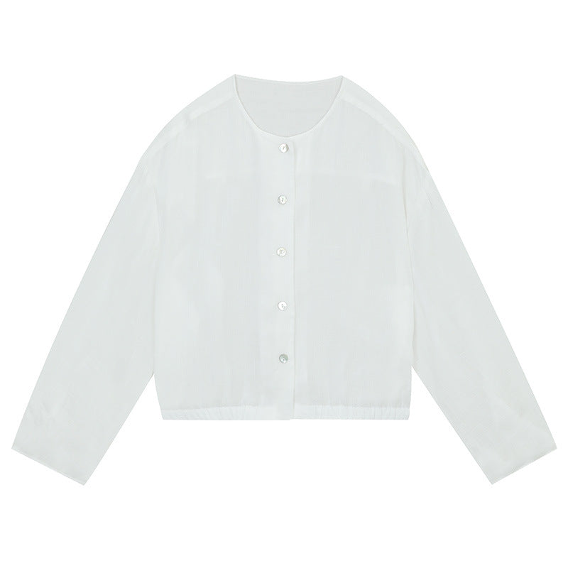 Dame afslappet blusejakke med knaplukning og elastisk kant Stilla