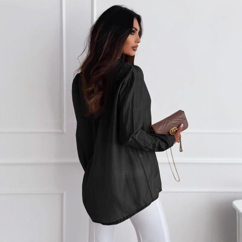 Dame elegant bluseagtig skjortejakke med glinsende detalje Stilla