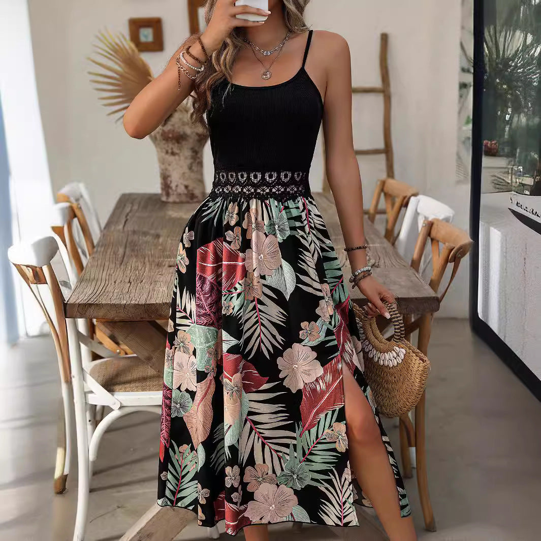 Dame Elegant Floral Midi Kjole Stilla