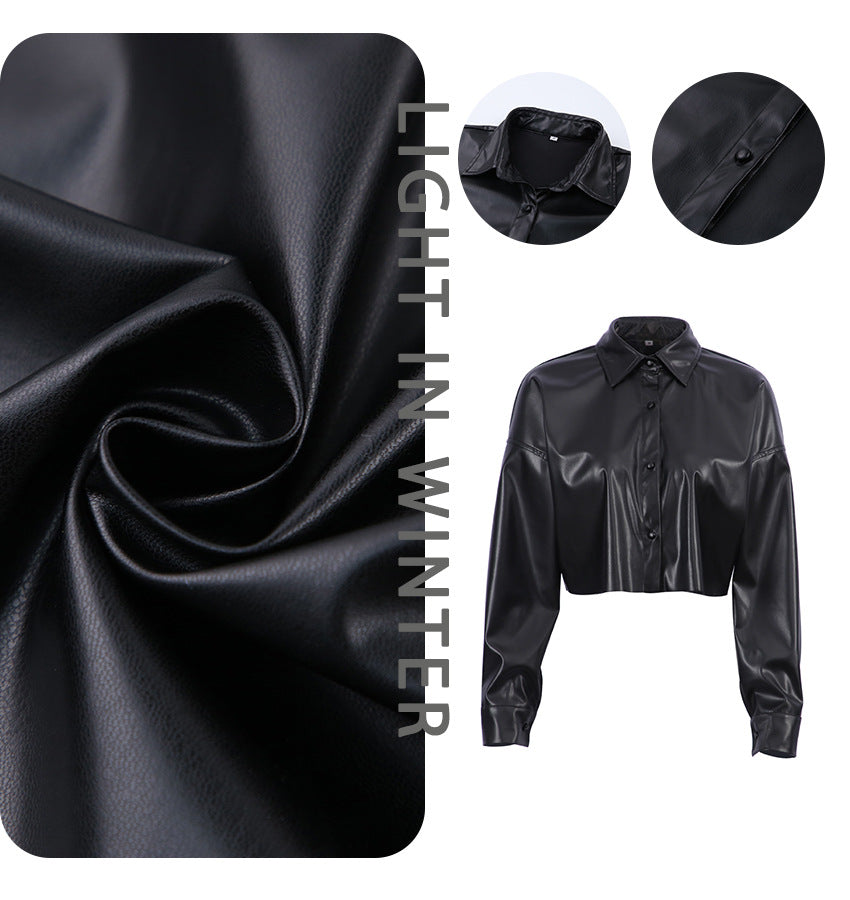 Dame cropped bluse i kunstlæder i elegant stil Stilla