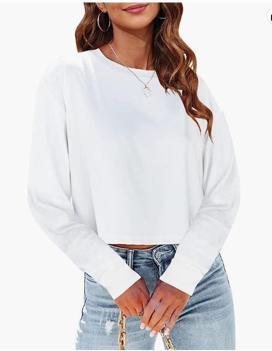 Dame Cropped Langærmet T-shirt med Pufærmer Stilla
