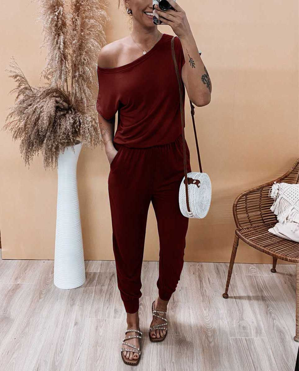 Dame Off-Shoulder Jumpsuit med elastisk liv og afslappet snit Stilla