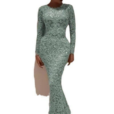 Dame Elegant Aftenkjole med gennemgående palietmønster og figursyet snit Stilla