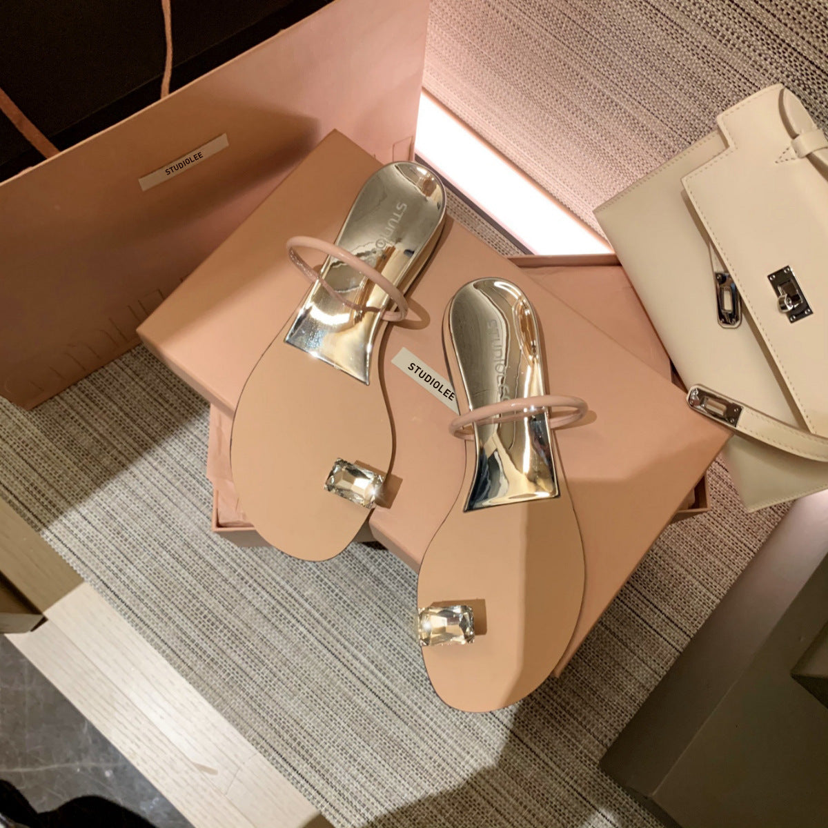 Dame Elegant Åben Tå Rutsjebaner med Dekorativ Strass Accent Stilla