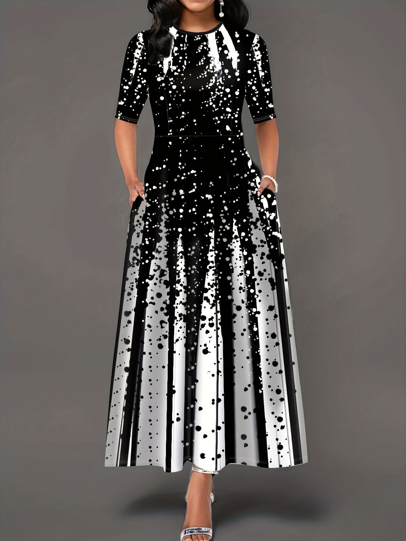 Dame Elegant A-linje Maxikjole med modernetryk Stilla