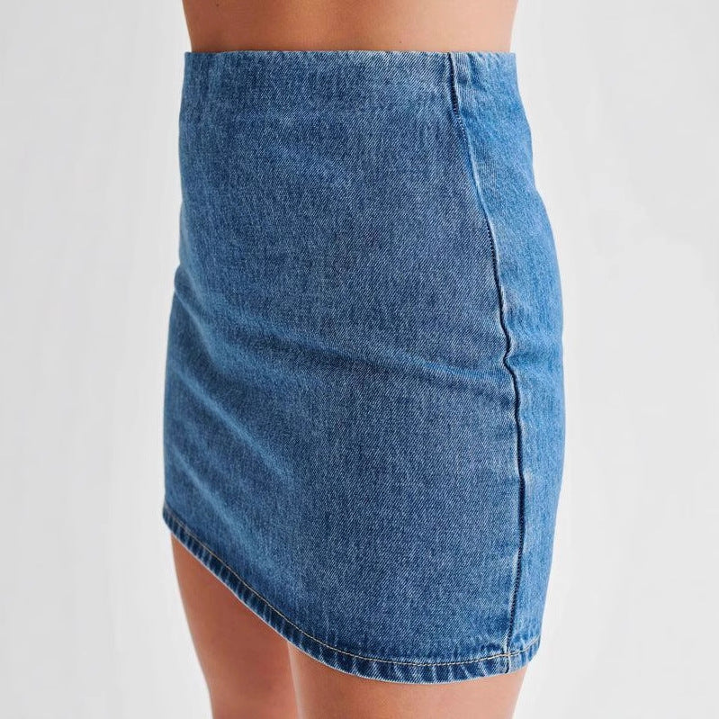 Dame Denim-kjole i moderne skjorte-stil med figursyet snit og korte ærmer Stilla