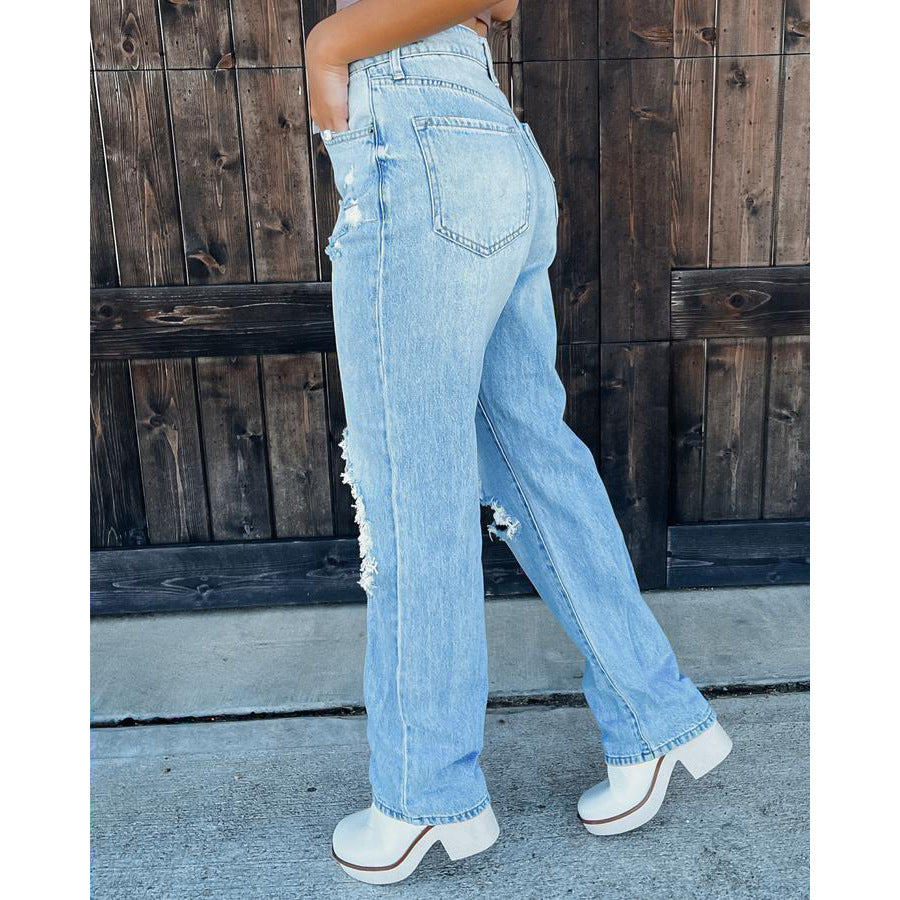 Dame løse jeans med fashionable vaskede og ødelagte effekter Stilla