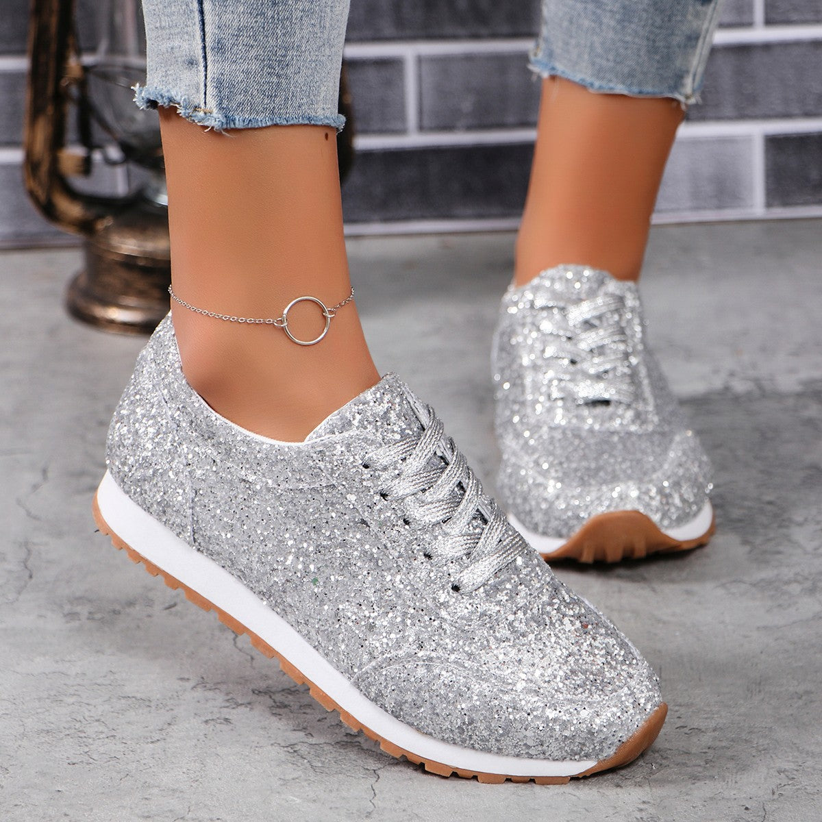 Dame Sneakers med funklende glimmerdesign og skridsikker sål Stilla