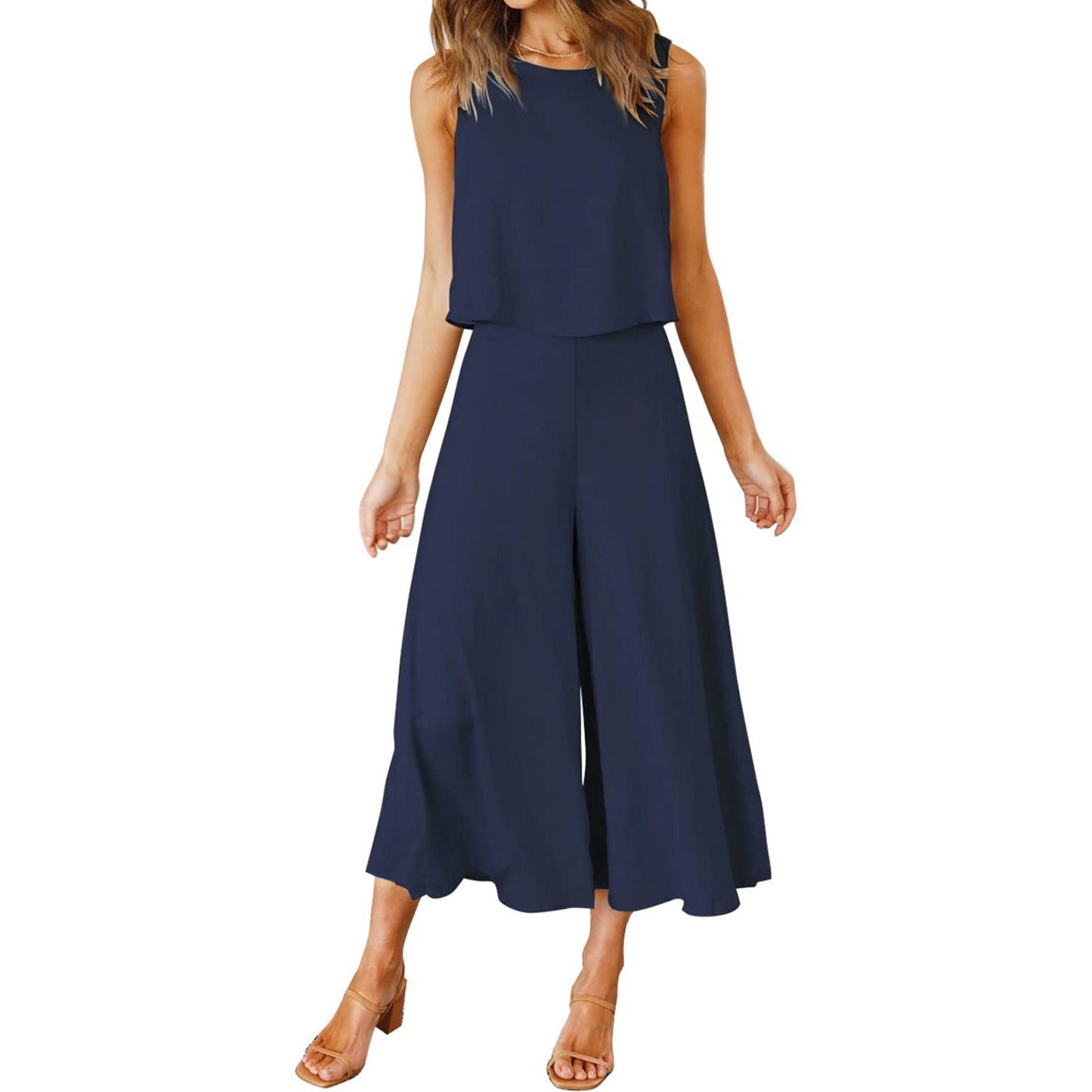 Dame luftig jumpsuit med bredt udskåret ben og elegant snit Stilla