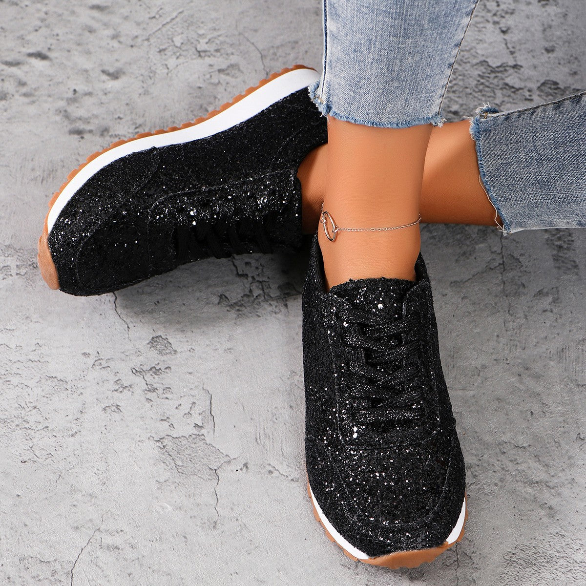 Dame Sneakers med funklende glimmerdesign og skridsikker sål Stilla