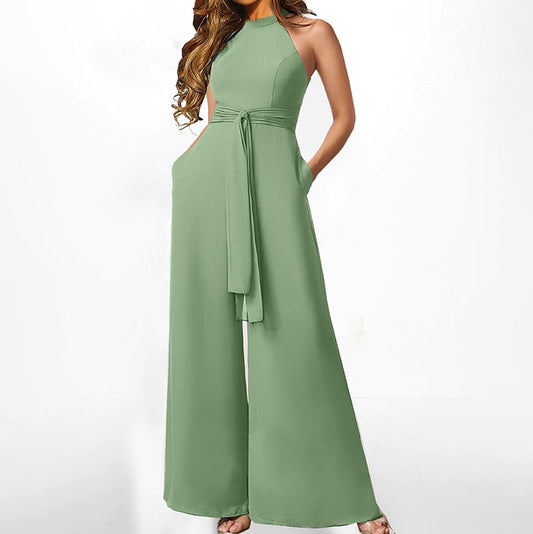 Dame Elegant Jumpsuit med bred ben og taljebælte Stilla