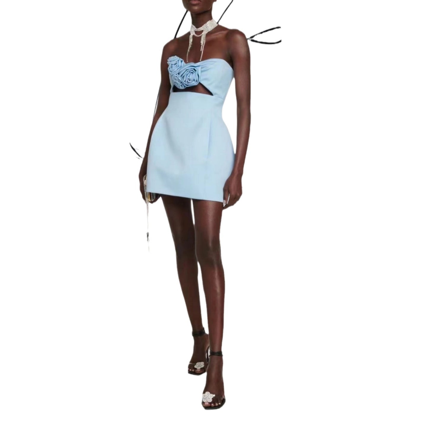 Dame Cut-Out Minkjole med floral applikation og sidelommer Stilla