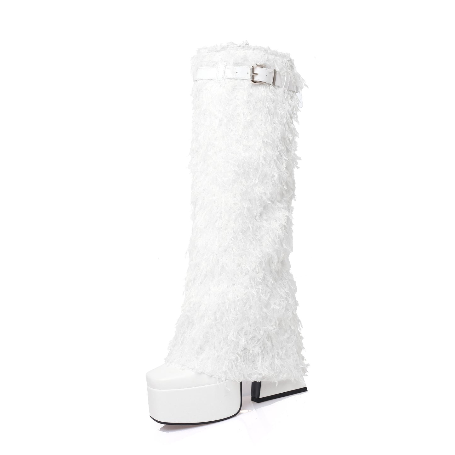 Femme Luxe Fuzzy Over-knæet Stiletto Støvler Stilla
