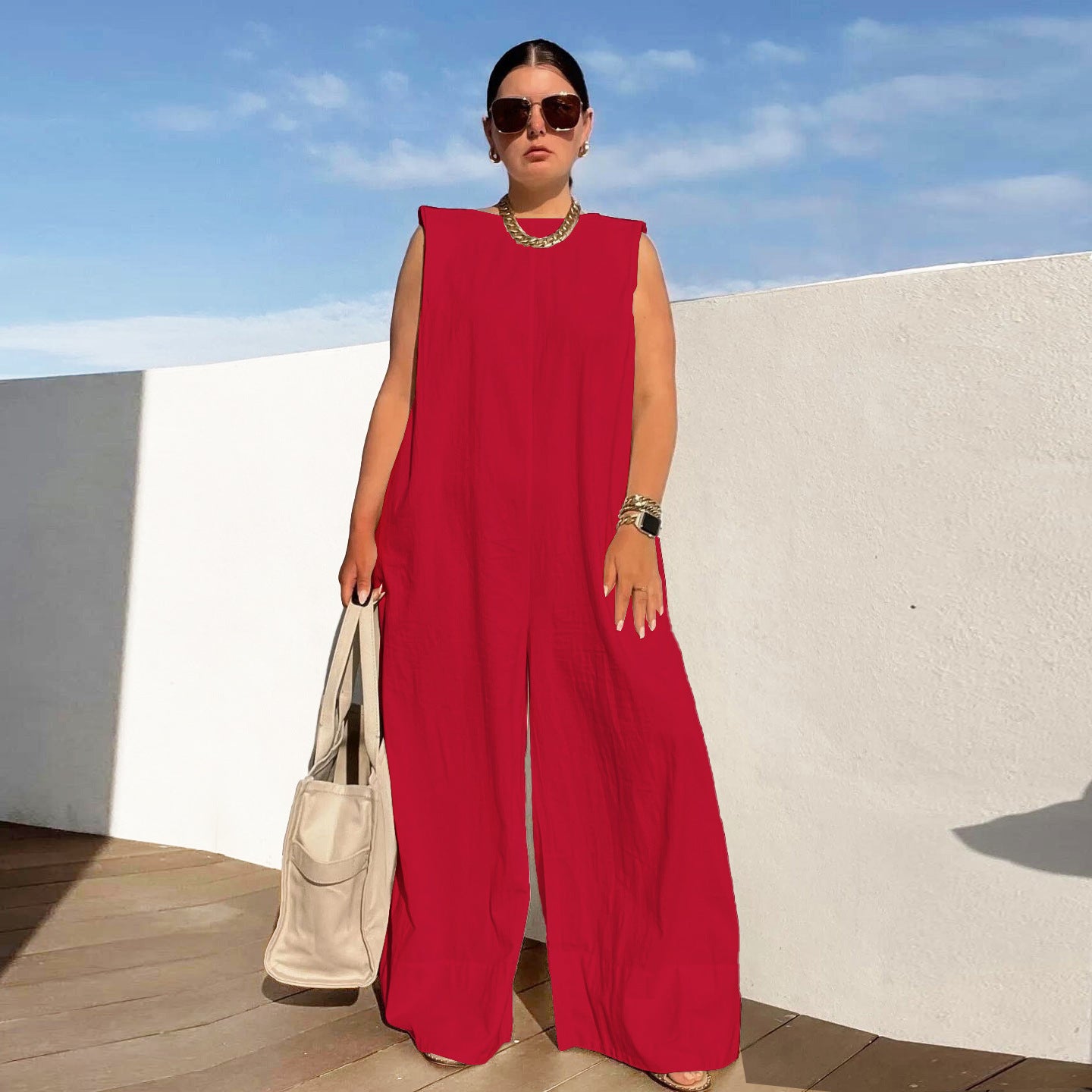 Dame jumpsuit med bred ben og ærmeløs design Stilla