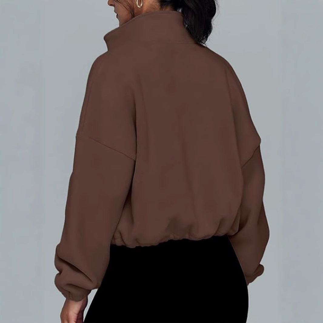 Dame afslappet jakke med høj krave og lynlås Stilla