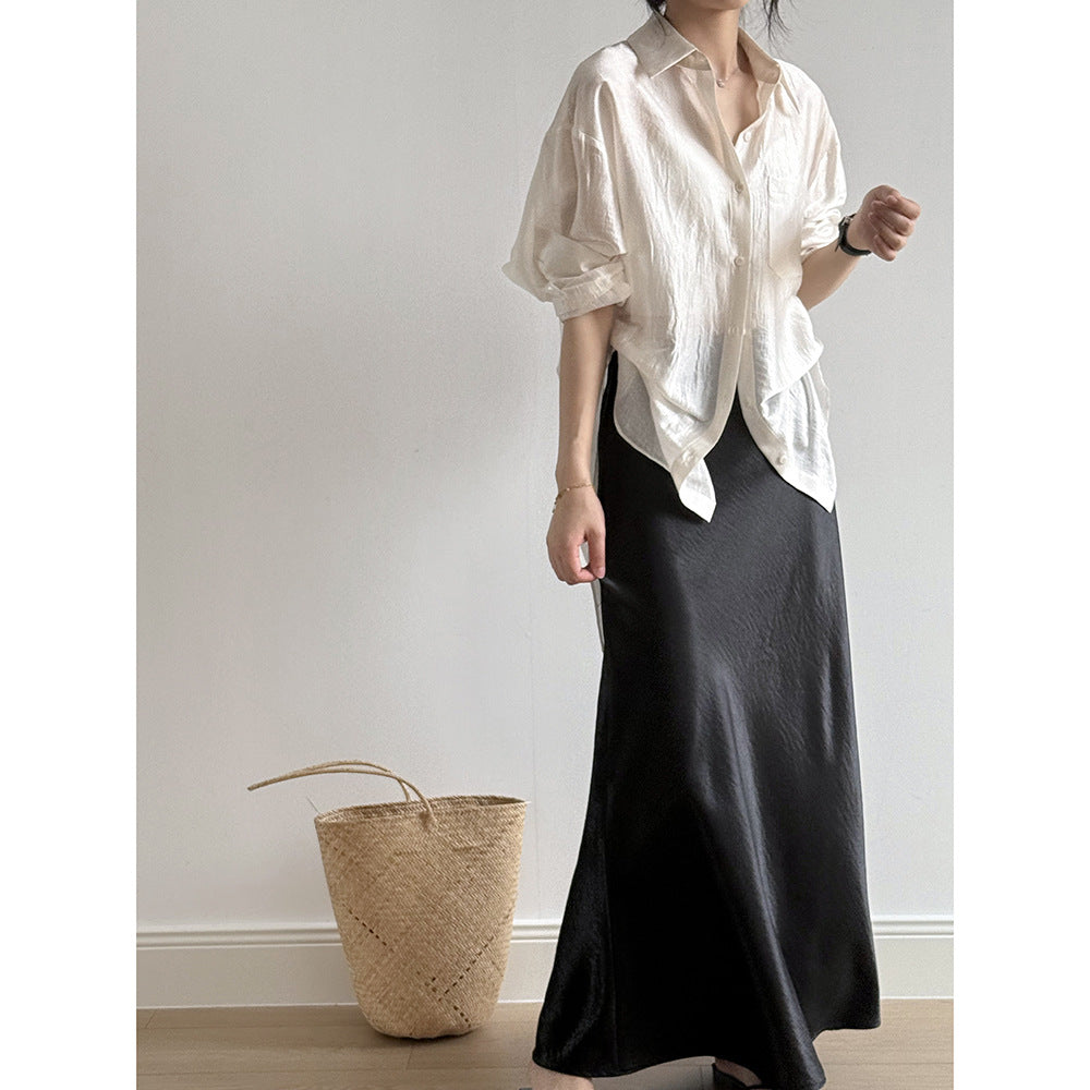 Dame afslappet silke blouse med skjult lukning Stilla