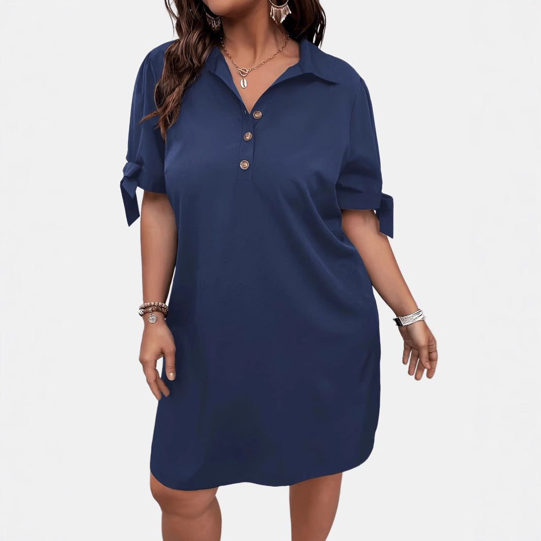 Dame afslappet skjortekjole med korte ærmer og praktiske knapdetaljer Stilla