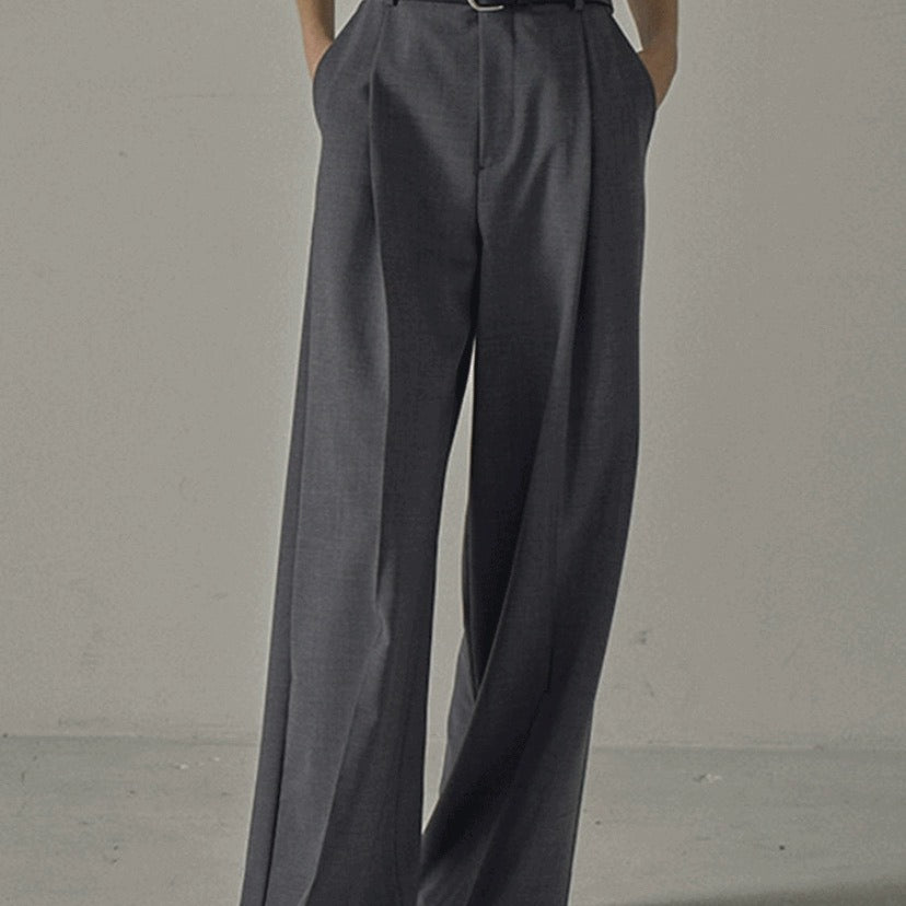 Dame elegant bred jakkesætsbukser med højliv og smart bælte Stilla