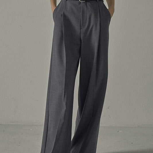 Dame elegant bred jakkesætsbukser med højliv og smart bælte Stilla