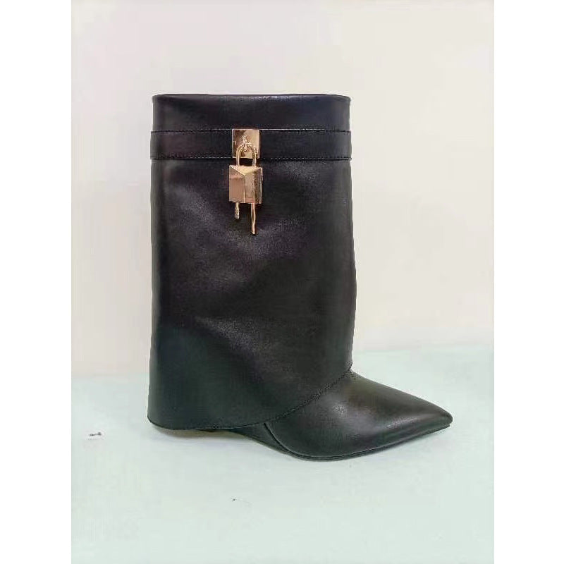 Dame Krokodille-læder-over-knæet Fashion Støvler med metallic-finish Stilla