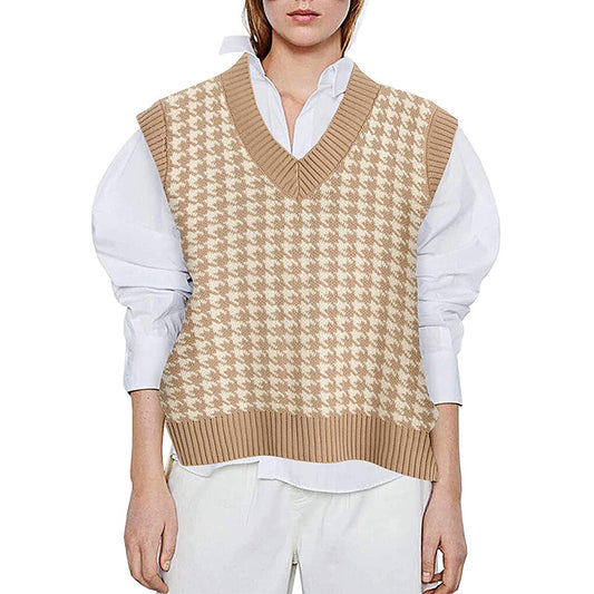 Damer elegant strikvest i moderne houndstooth-mønster Stilla