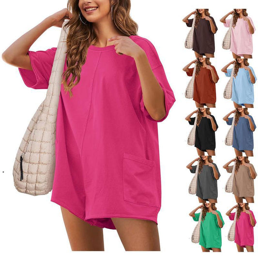 Stilla | Rygløs Sommer Løs V-Hals Jumpsuit Shorts