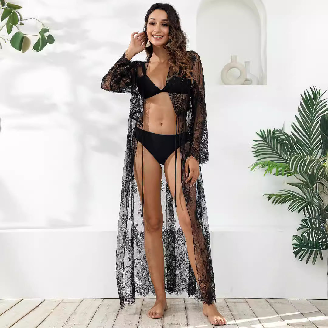 Dame Elegant Hækle-Strandkimono med dyb V-udskæring og sidelæg Stilla