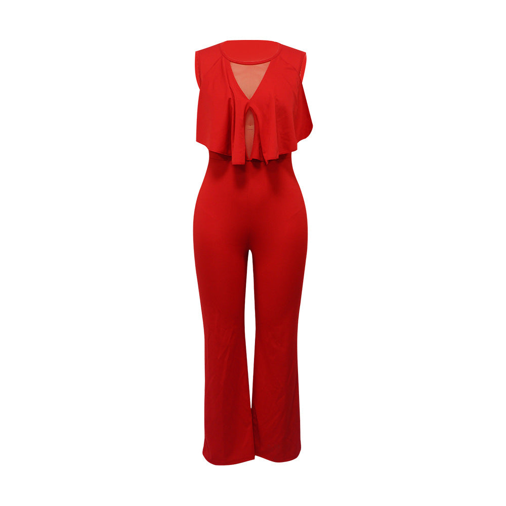 Dame elegant jumpsuit med flydende draperingseffekt og dyb V-hals Stilla
