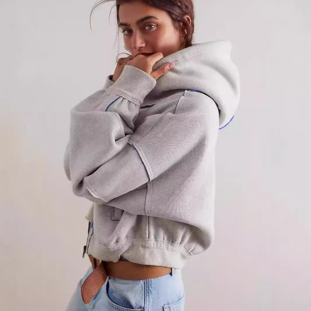 Dame afslappet hætte hoodie med moderne kontrastsyninger Stilla