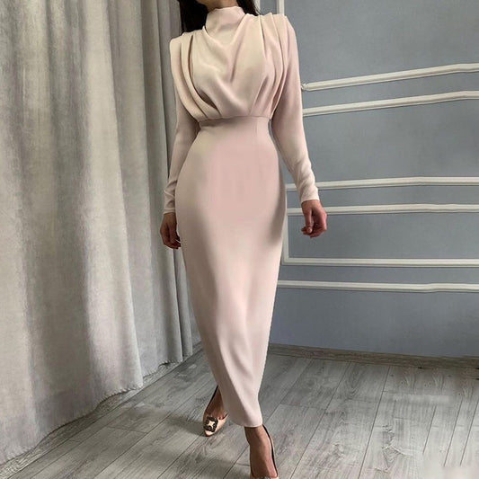 Dame Elegant Langærmet Kjole med Drapering Stilla