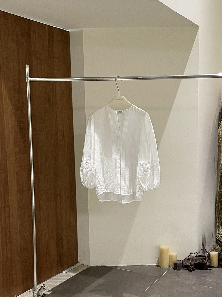 Dame elegant bluse med kunstfærdig spidsdekoration Stilla