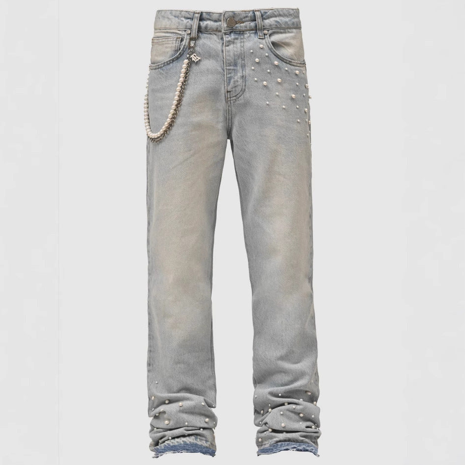 Dame Designer-Denim-Jeans med perleudsmykning Stilla