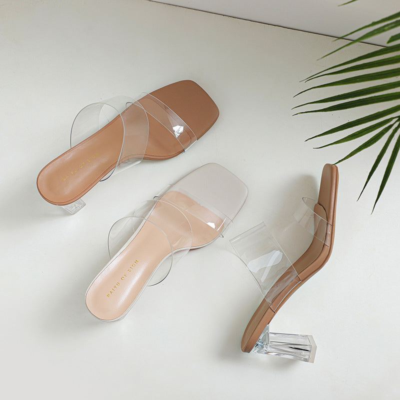 Dame Elegant Klar Blokhæls Mules Stilla