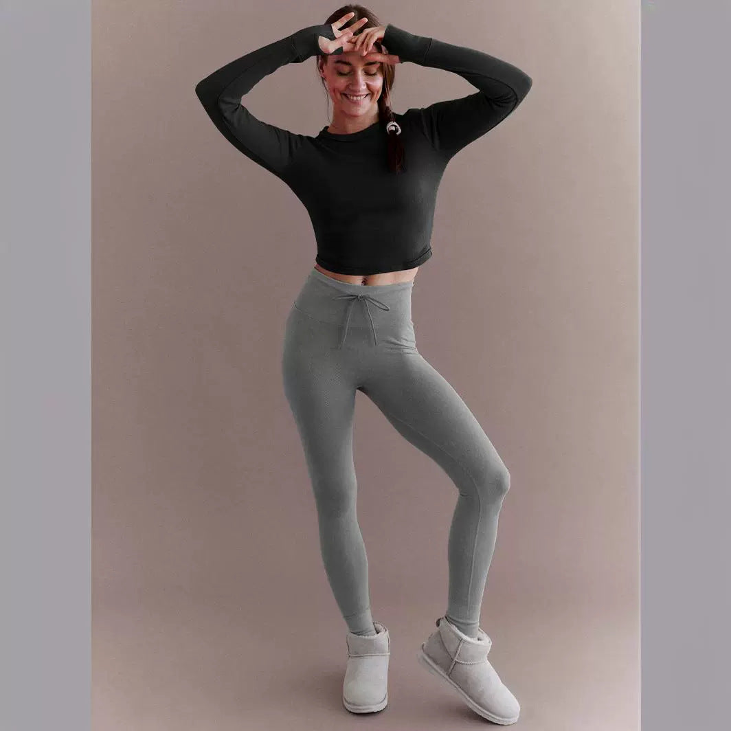 Dame cropped Langarmtrøje med fin ribstruktur Stilla