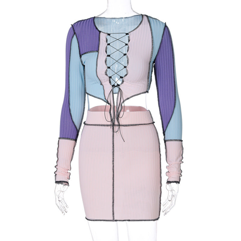 Dame Crop-Top og Mini nederdel sæt med raffineret snit og unikt design Stilla