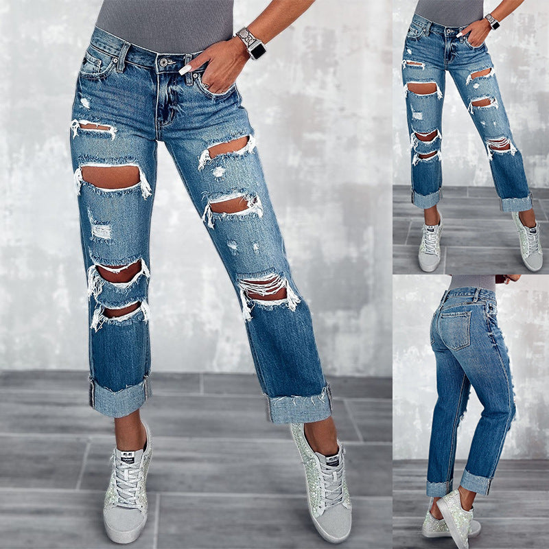 Dame Destroyed Boyfriend-jeans med høj talje og afslappet pasform Stilla