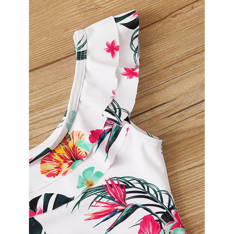 Dame Elegant Én-delt Badedragt med Ruffles Detaljer og Tropisk Blomster Mønster Stilla