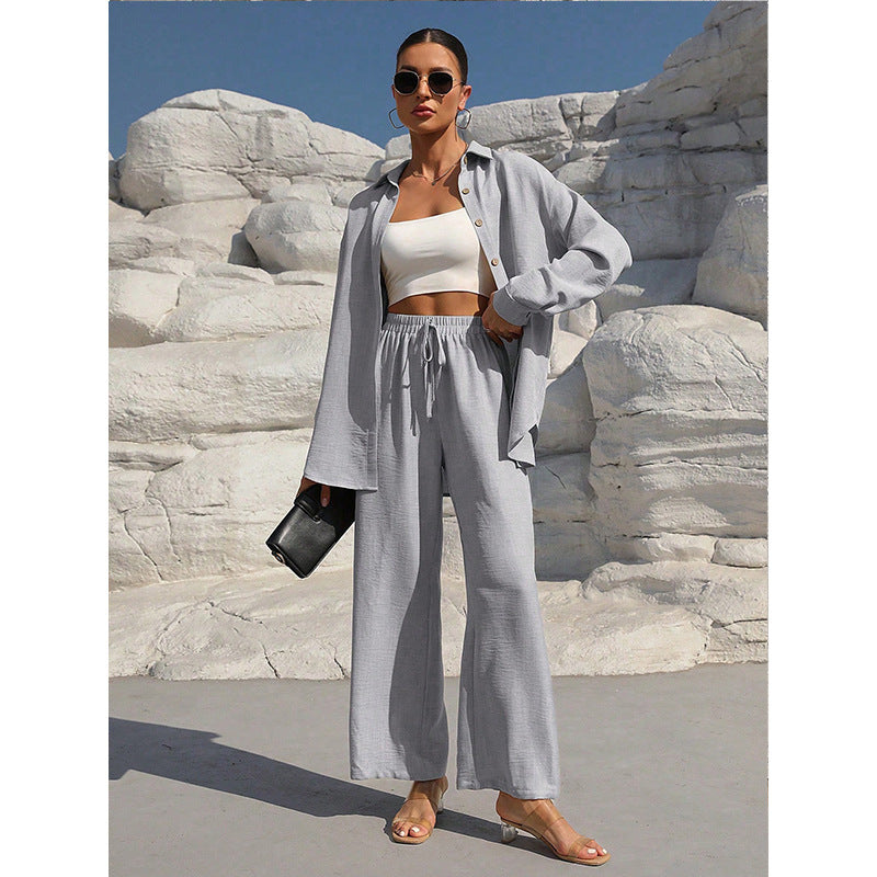 Dame afslappet fritidstop med brede bukser Stilla