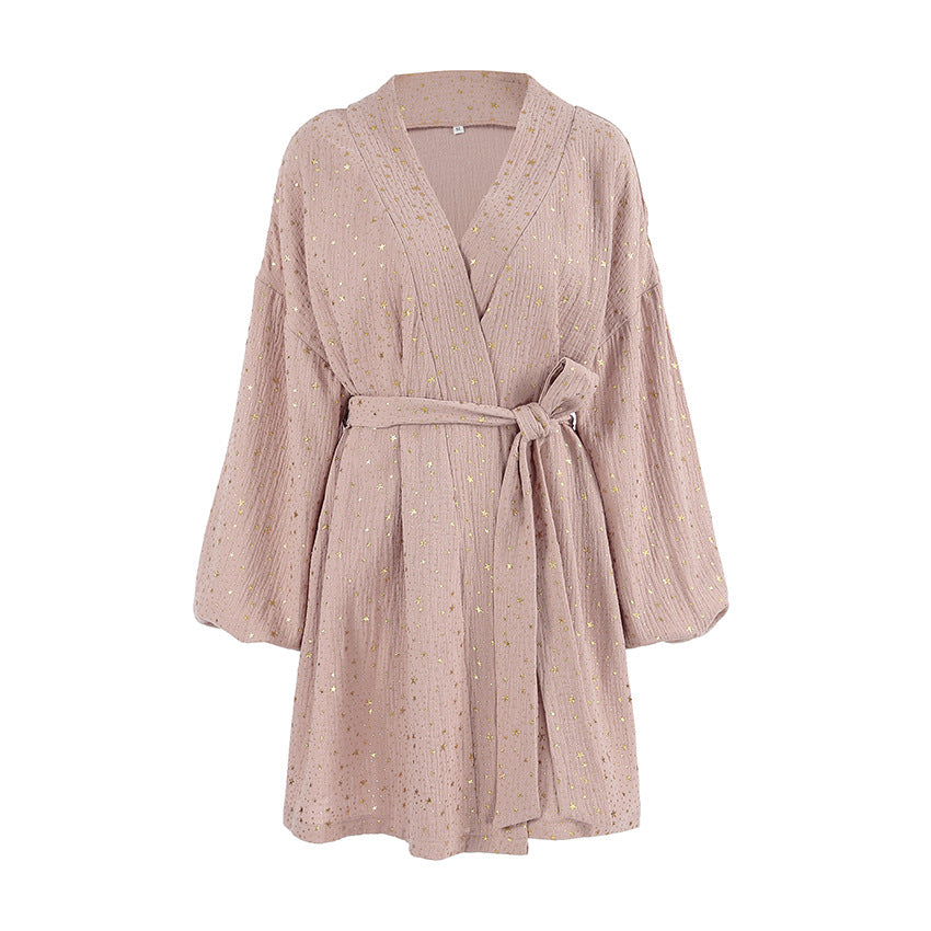 Dame afslappet sommerbluse med voluminøseærmer og taljerbar bælte Stilla