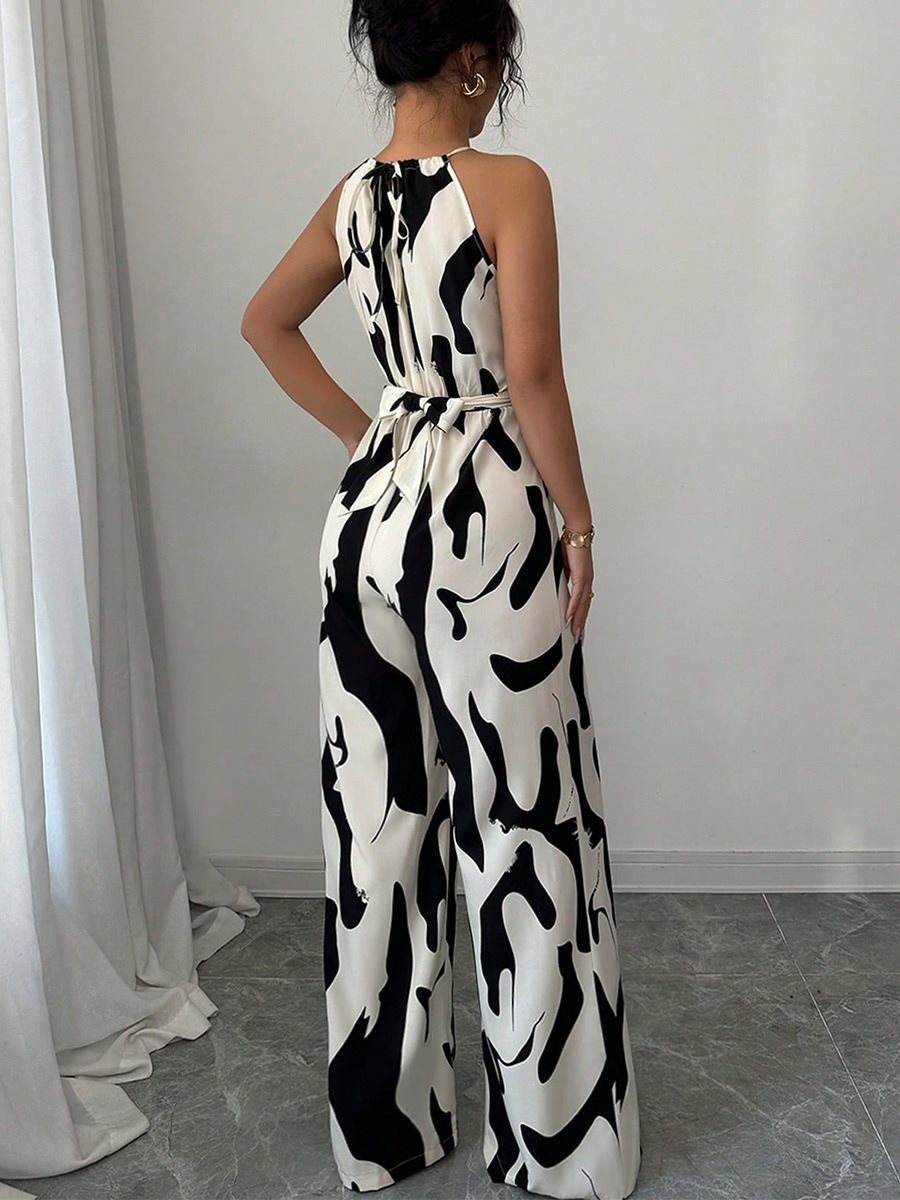 Damer elegant jumpsuit med bredt ben og smart mønster Stilla