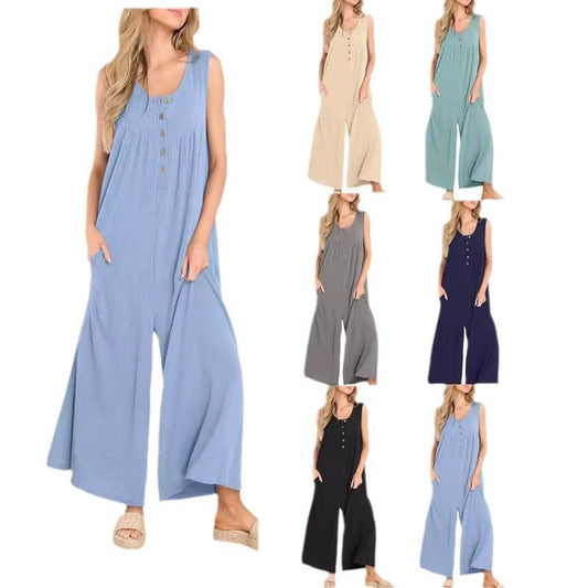 Dame let jumpsuit med gennemgående knapdetaljer og bredt skåret ben Stilla