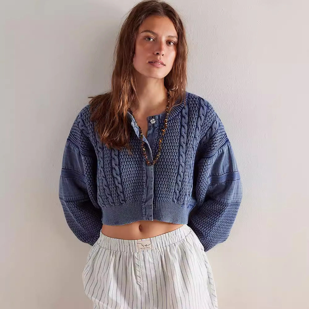 Dame afslappet og asymmetrisk strikcardigan med dekorative strukturmønstre Stilla