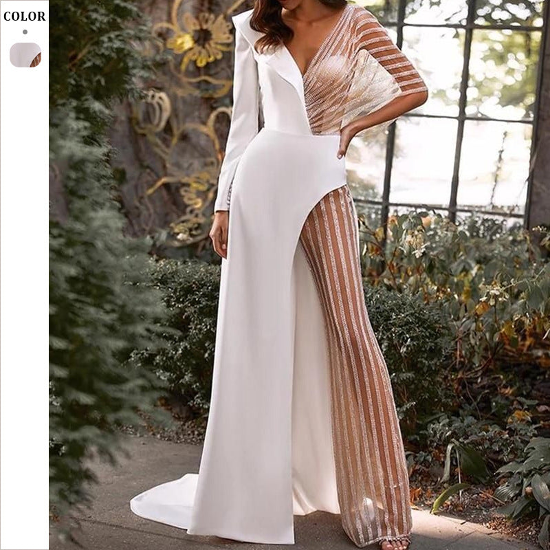Dame Elegant Jumpsuit med asymmetrisk snit og glitrende accenter Stilla