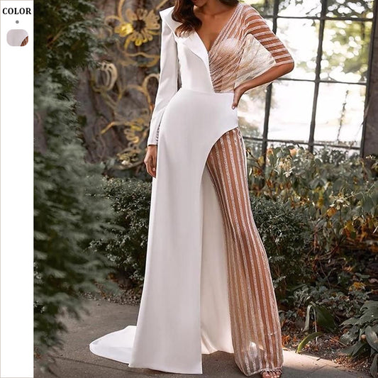 Dame Elegant Jumpsuit med asymmetrisk snit og glitrende accenter Stilla
